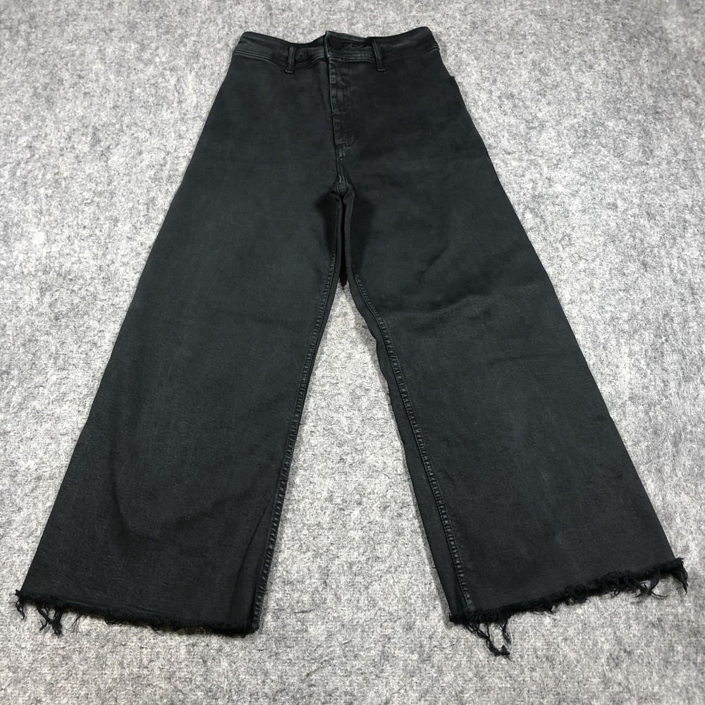 Zara Jeans Womens 6 Black Charcoal Wash High Rise Relaxed Wide Leg Raw Hem Denim